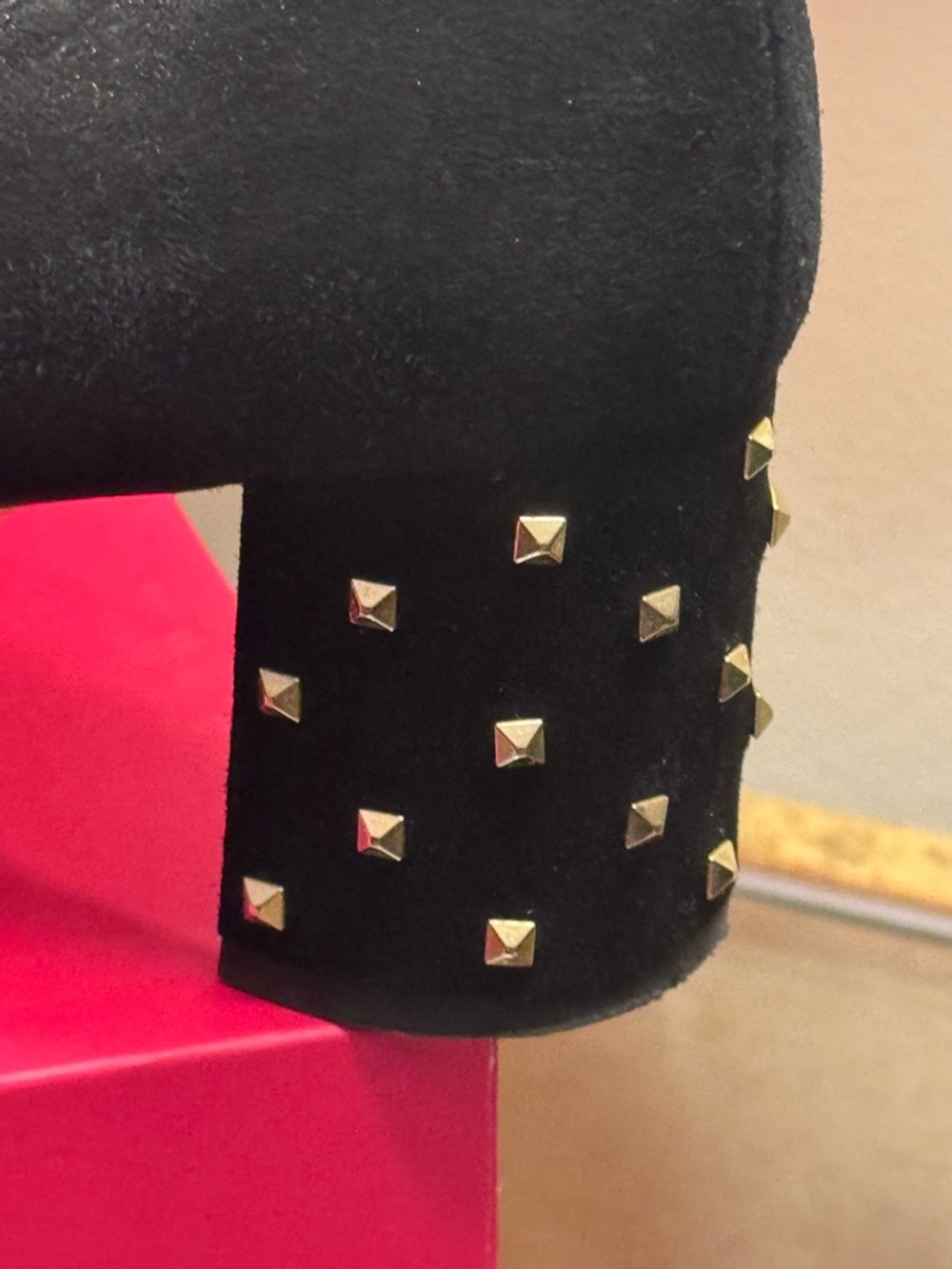 Kate Spade Black Suede Gold Studded Heels Pumps - Size 9 - Picture 5 of 13